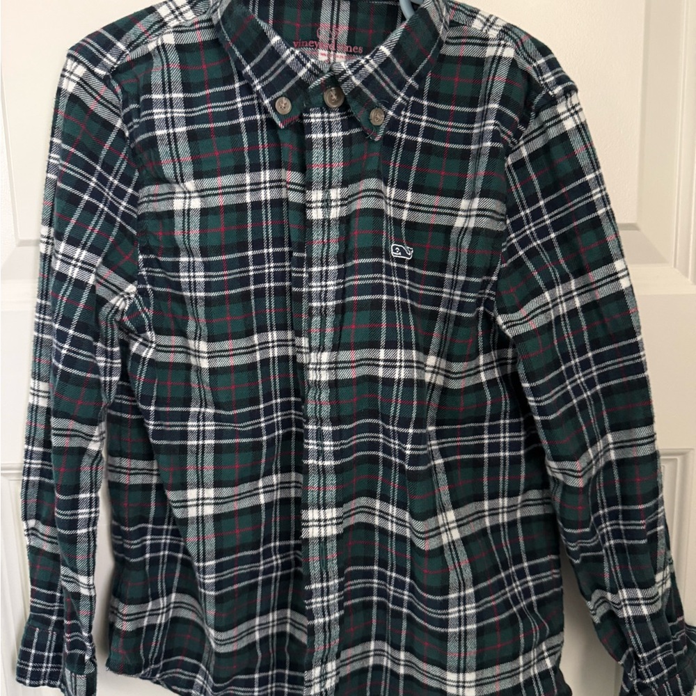 Vineyard Vines Kids Plaid Shirt - Green, Blue, and White